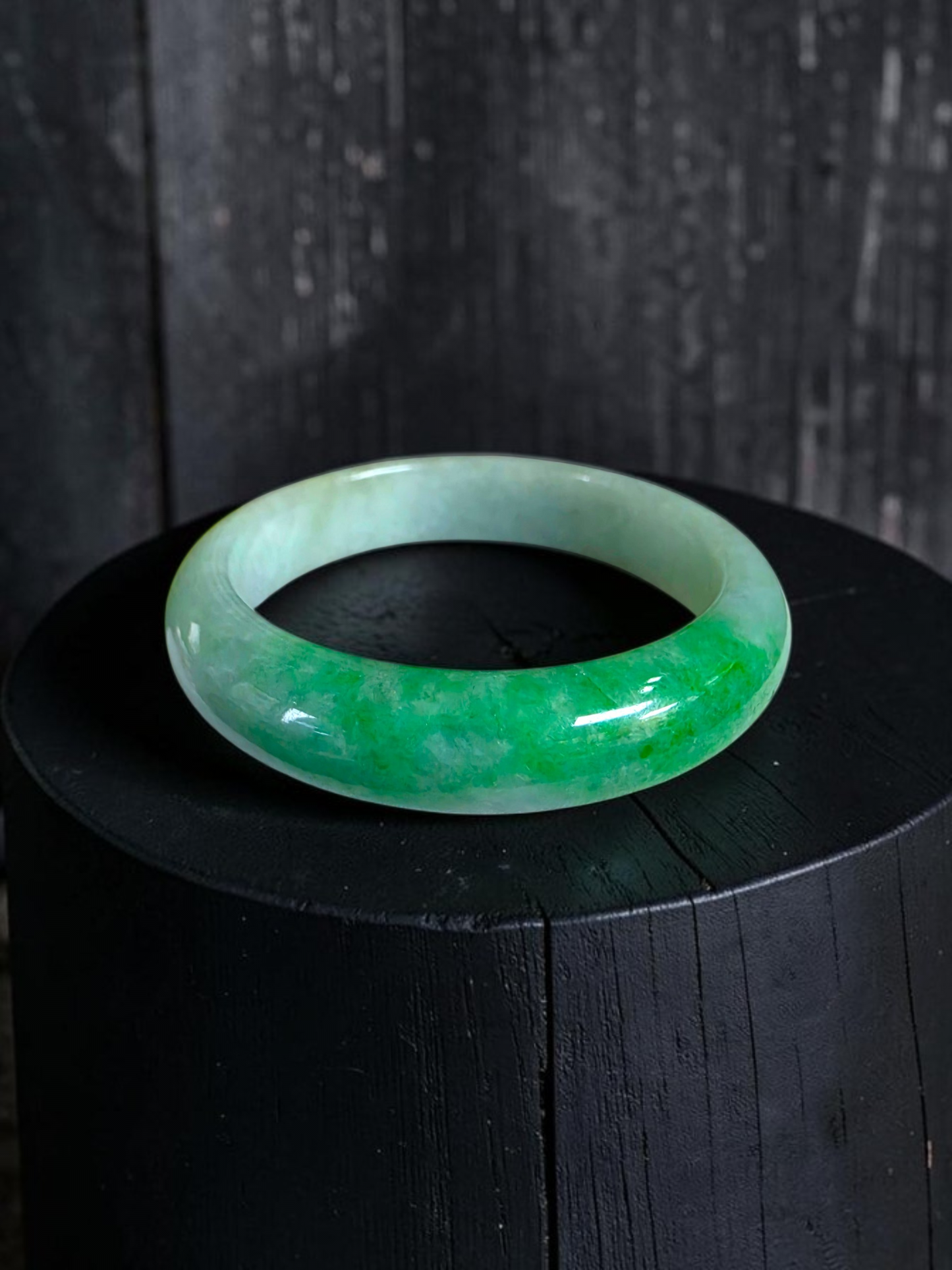 Certified Earth's (MADE IN JAPAN) Burmese Icy Imperial Green A-Jade Round Bangle Bracelet - 08843