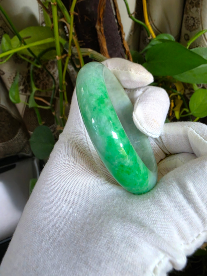 Certified Earth's (MADE IN JAPAN) Burmese Icy Imperial Green A-Jade Round Bangle Bracelet - 08843