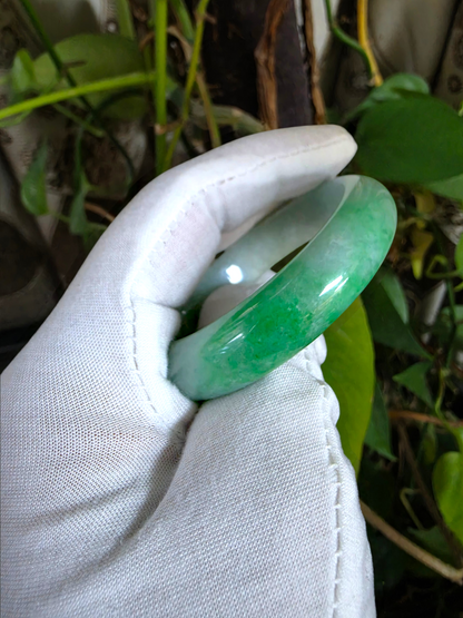 Certified Earth's (MADE IN JAPAN) Burmese Icy Imperial Green A-Jade Round Bangle Bracelet - 08843