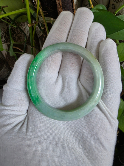 Certified Earth's (MADE IN JAPAN) Burmese Icy Imperial Green A-Jade Round Bangle Bracelet - 08843