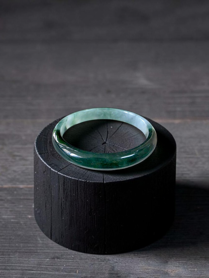 Certified Earth's (MADE IN JAPAN) Burmese Icy Deep Forest Green A-Jade Round Bangle Bracelet - 08844