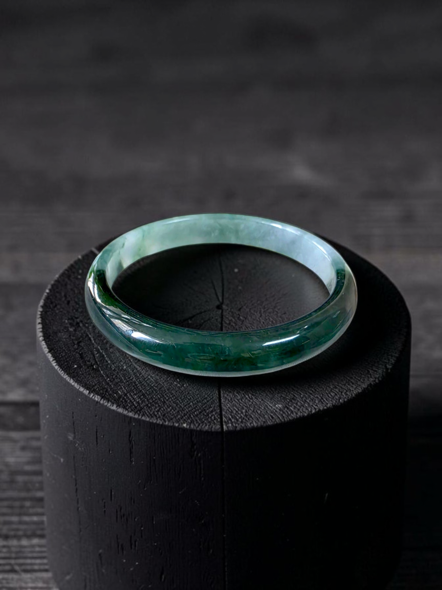 Certified Earth's (MADE IN JAPAN) Burmese Icy Deep Forest Green A-Jade Round Bangle Bracelet - 08844