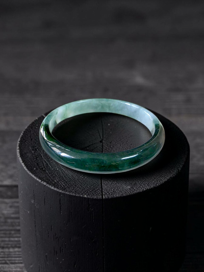 Certified Earth's (MADE IN JAPAN) Burmese Icy Deep Forest Green A-Jade Round Bangle Bracelet - 08844