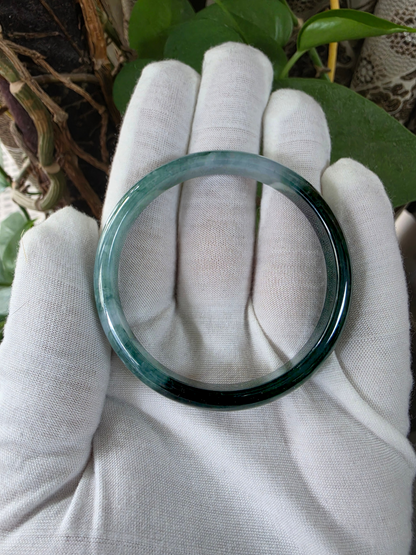 Certified Earth's (MADE IN JAPAN) Burmese Icy Deep Forest Green A-Jade Round Bangle Bracelet - 08844