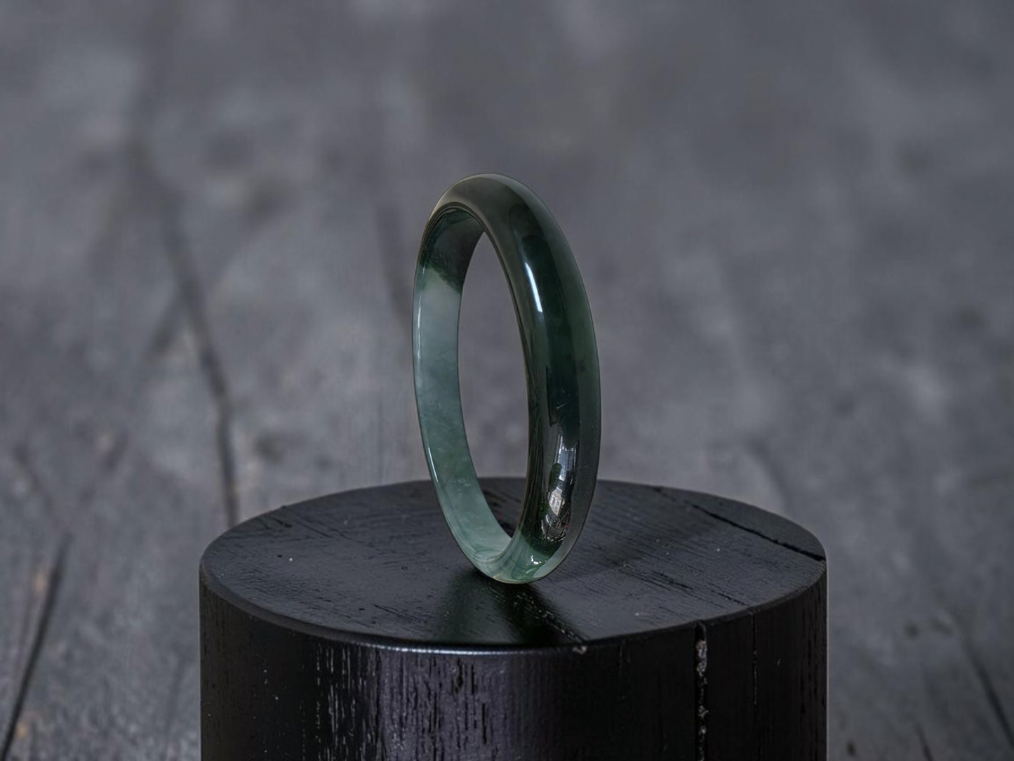 Certified Earth's (MADE IN JAPAN) Burmese Icy Deep Forest Green A-Jade Round Bangle Bracelet - 08844