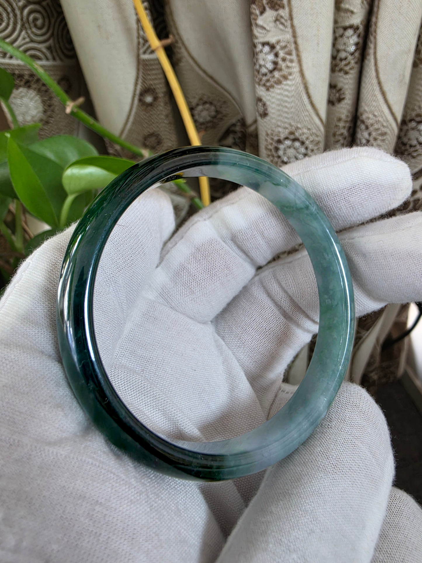 Certified Earth's (MADE IN JAPAN) Burmese Icy Deep Forest Green A-Jade Round Bangle Bracelet - 08844