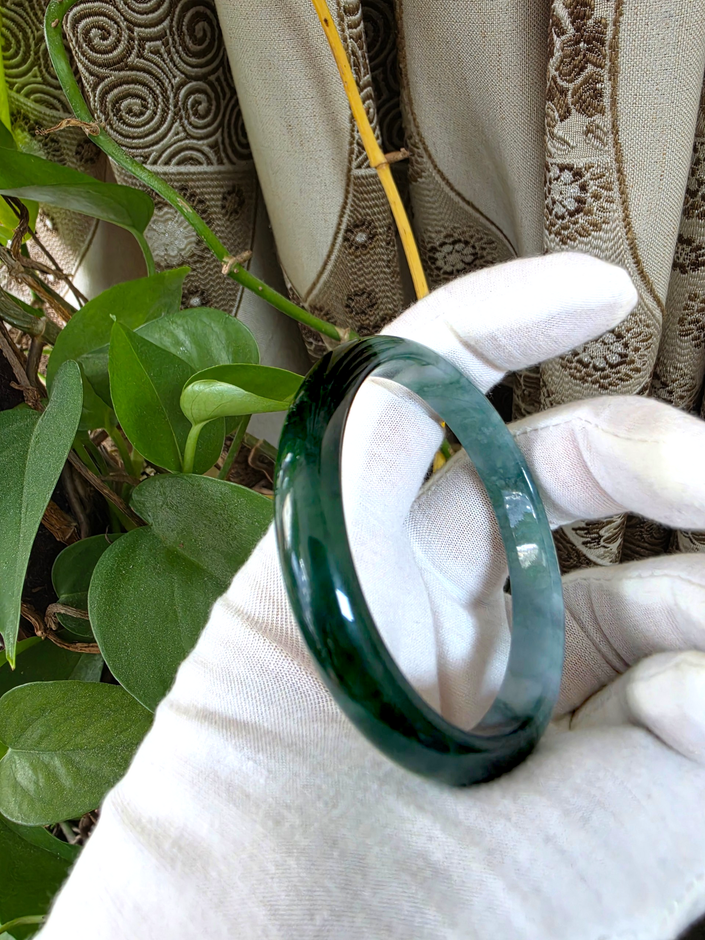 Certified Earth's (MADE IN JAPAN) Burmese Icy Deep Forest Green A-Jade Round Bangle Bracelet - 08844