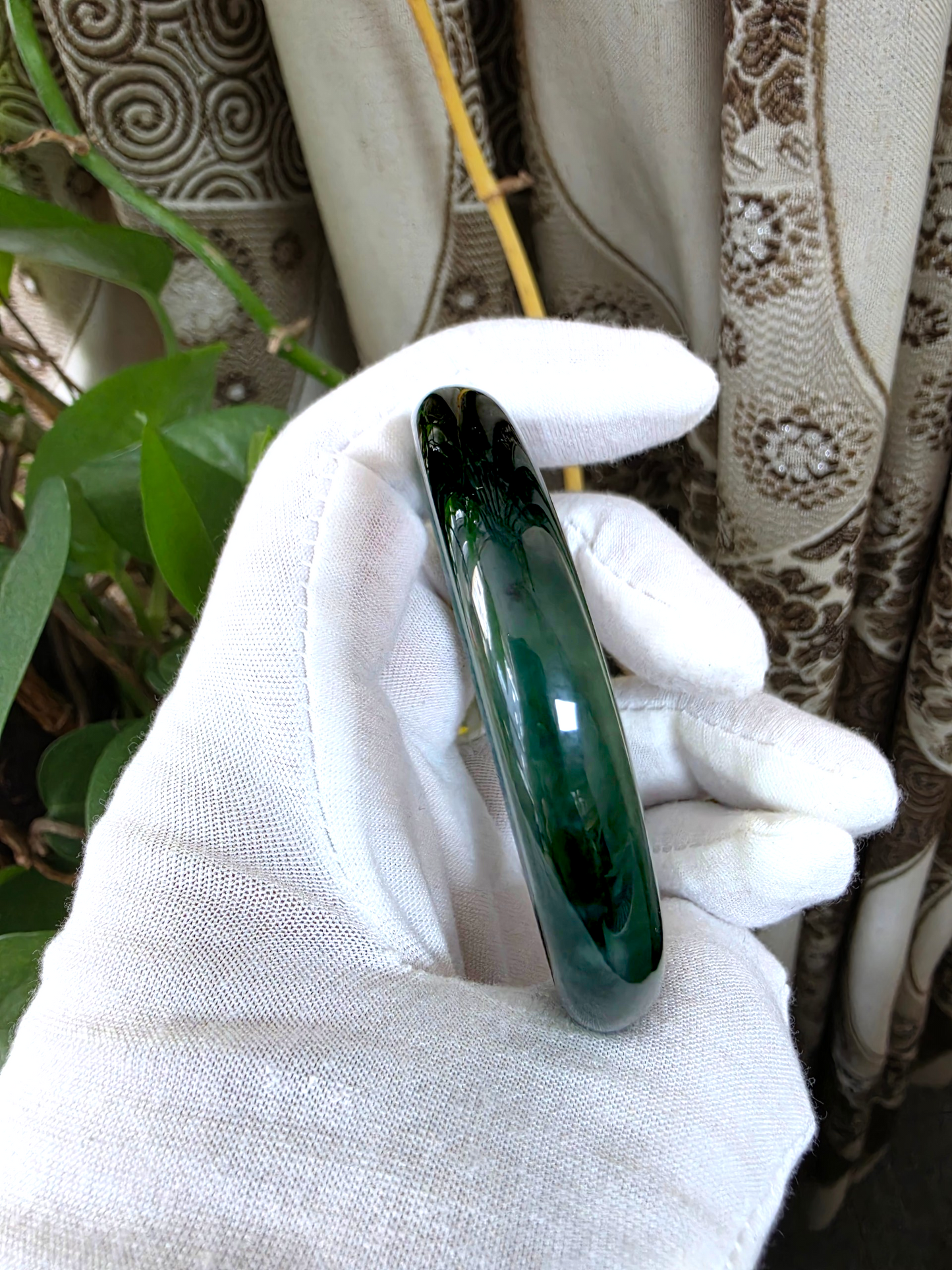 Certified Earth's (MADE IN JAPAN) Burmese Icy Deep Forest Green A-Jade Round Bangle Bracelet - 08844