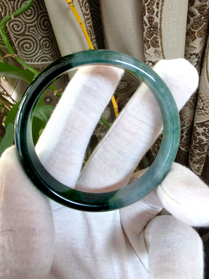 Certified Earth's (MADE IN JAPAN) Burmese Icy Deep Forest Green A-Jade Round Bangle Bracelet - 08844