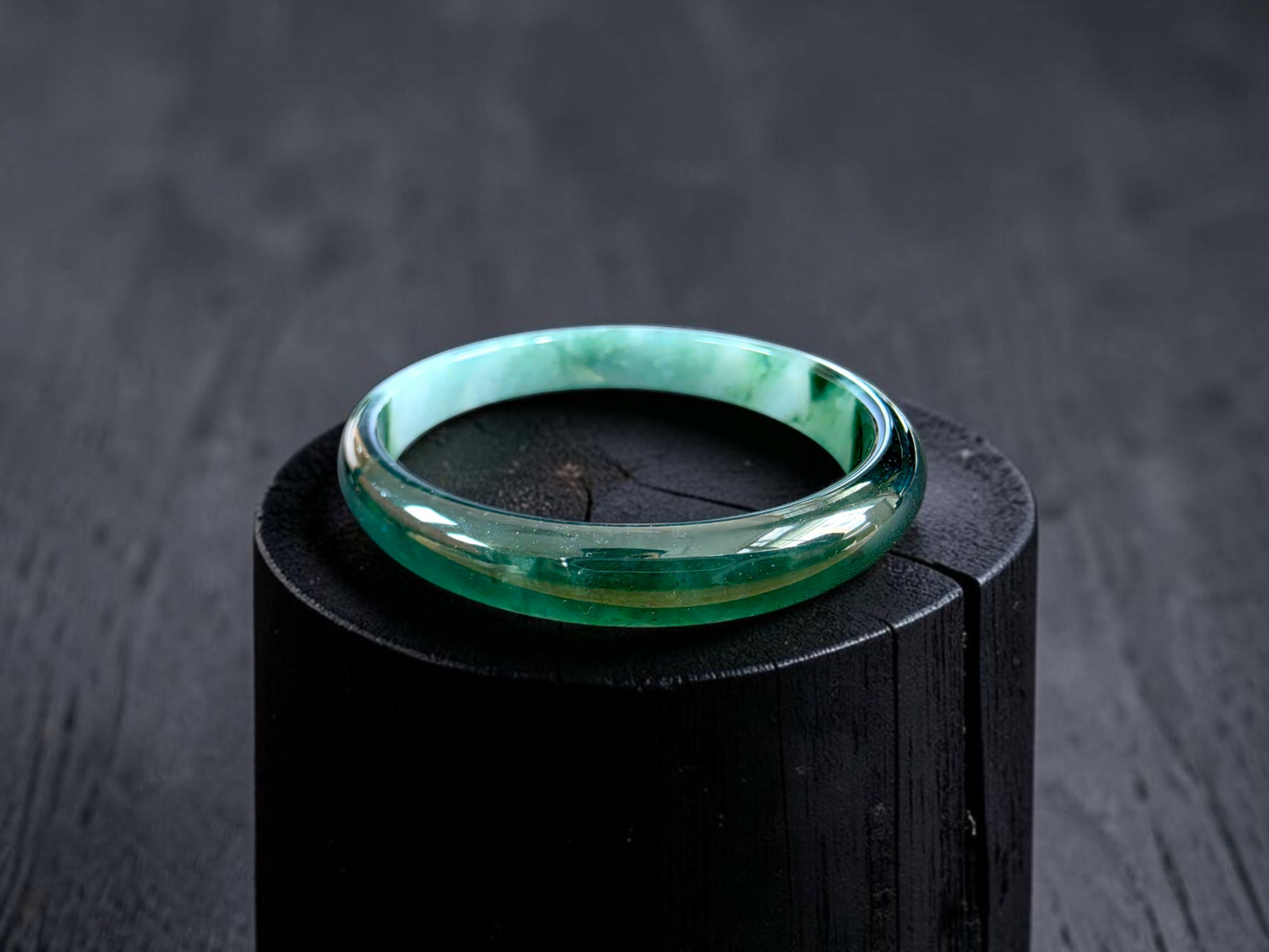 Certified Earth's (MADE IN JAPAN) Burmese Icy Deep Forest Green A-Jade Round Bangle Bracelet - 08844