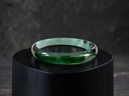 Certified Earth's (MADE IN JAPAN) Burmese Icy Deep Forest Green A-Jade Round Bangle Bracelet - 08844