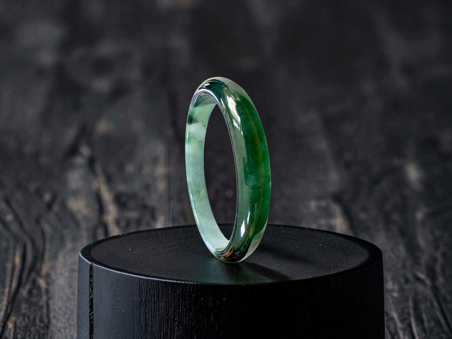 Certified Earth's (MADE IN JAPAN) Burmese Icy Deep Forest Green A-Jade Round Bangle Bracelet - 08844