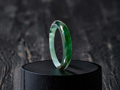 Certified Earth's (MADE IN JAPAN) Burmese Icy Deep Forest Green A-Jade Round Bangle Bracelet - 08844