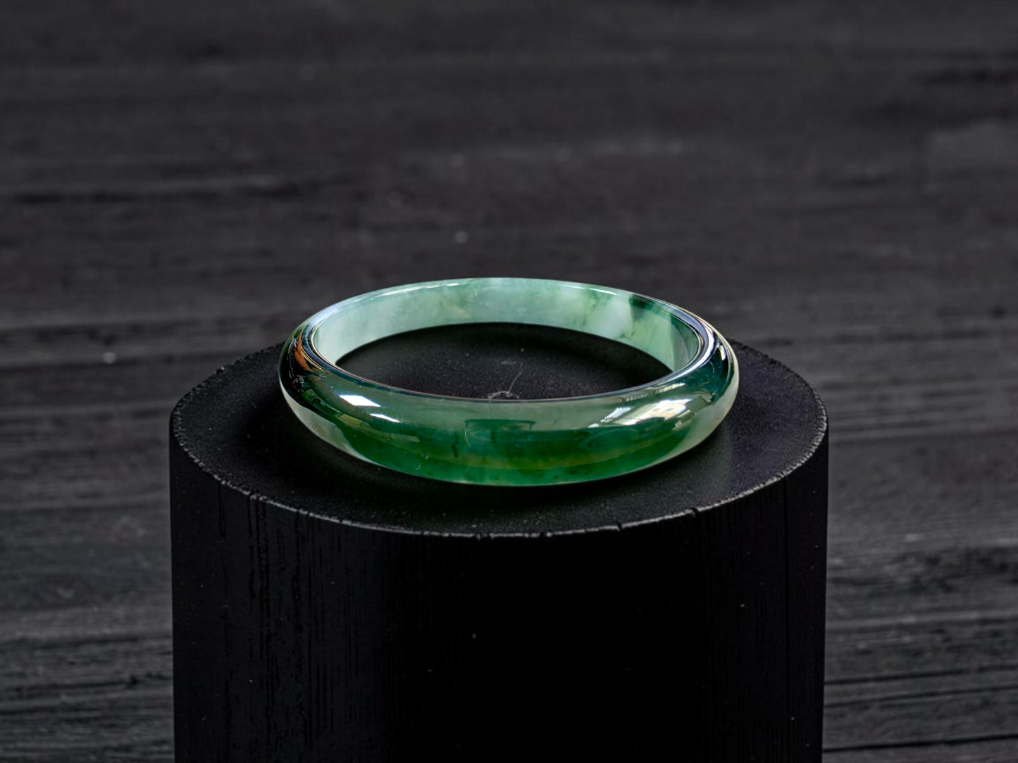 Certified Earth's (MADE IN JAPAN) Burmese Icy Deep Forest Green A-Jade Round Bangle Bracelet - 08844