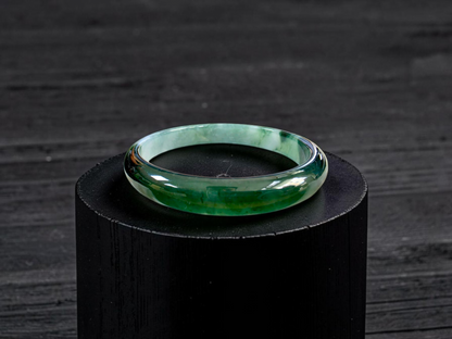 Certified Earth's (MADE IN JAPAN) Burmese Icy Deep Forest Green A-Jade Round Bangle Bracelet - 08844