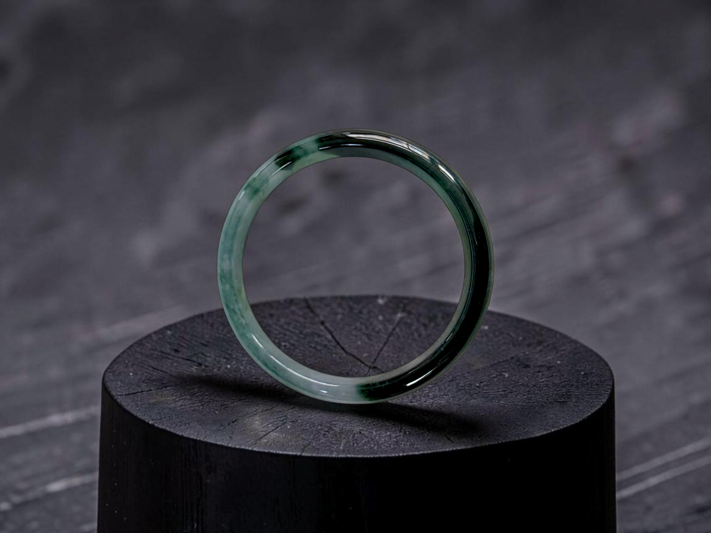 Certified Earth's (MADE IN JAPAN) Burmese Icy Deep Forest Green A-Jade Round Bangle Bracelet - 08844