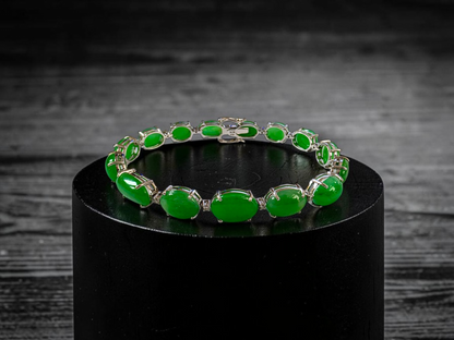 Hibiya (MADE IN JAPAN) Burmese A-Jadeite Bracelet (with 18K White Gold and White Diamonds) - Certified