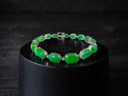 Hibiya (MADE IN JAPAN) Burmese A-Jadeite Bracelet (with 18K White Gold and White Diamonds) - Certified