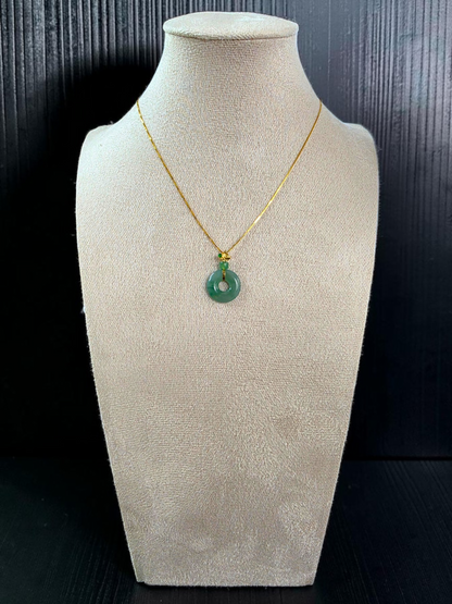 Inzai Round Icy Green Burmese A-Jadeite 16.10 mm Donut Disc Charm Pendant (with 18K Yellow Gold) - Certified V1