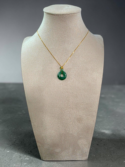 Inzai Round Icy Deep Green Burmese A-Jadeite 16.00 mm Donut Disc Charm Pendant (with 18K Yellow Gold) - Certified V2