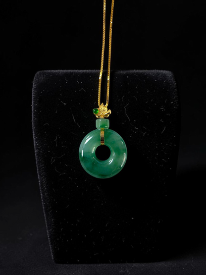 Inzai Round Icy Deep Green Burmese A-Jadeite 16.00 mm Donut Disc Charm Pendant (with 18K Yellow Gold) - Certified V2
