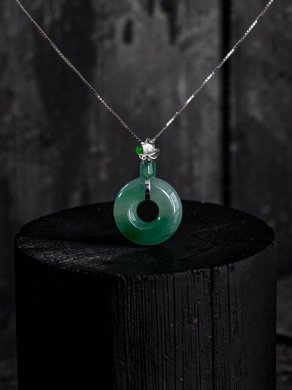 Inzai Round Icy Celadon Green Burmese A-Jadeite 16.00 mm Donut Disc Charm Pendant (with 18K White Gold) - Certified V3