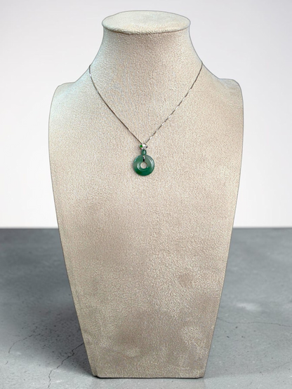 Inzai Round Icy Celadon Green Burmese A-Jadeite 16.00 mm Donut Disc Charm Pendant (with 18K White Gold) - Certified V3