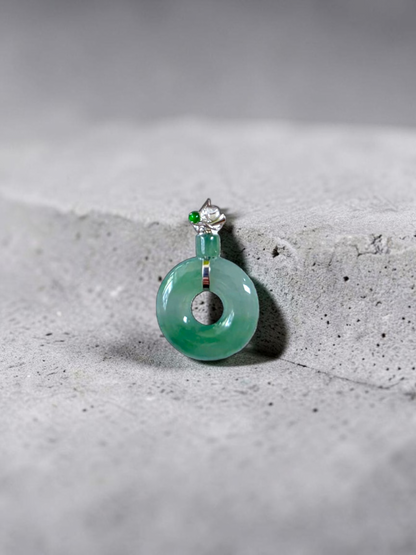 Inzai Round Icy Celadon Green Burmese A-Jadeite 16.00 mm Donut Disc Charm Pendant (with 18K White Gold) - Certified V3