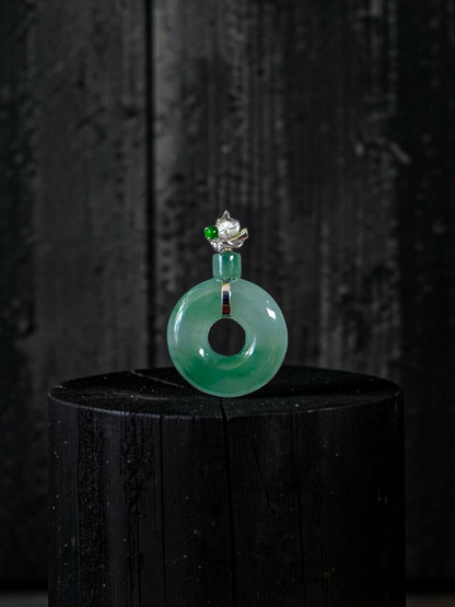 Inzai Round Icy Celadon Green Burmese A-Jadeite 16.00 mm Donut Disc Charm Pendant (with 18K White Gold) - Certified V3