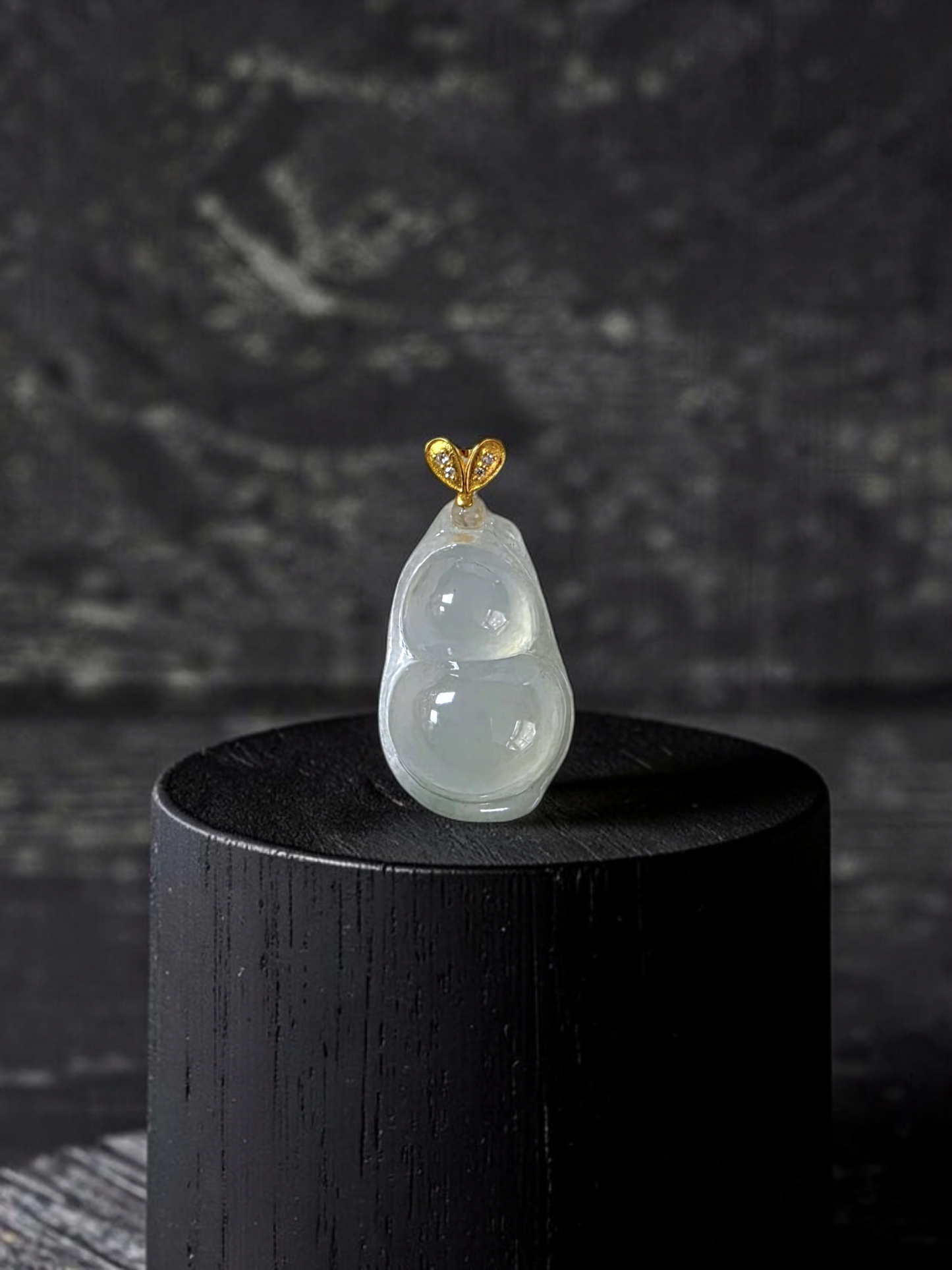 Niihama Gourd Icy White Burmese A-Jadeite Charm Pendant (with 18K Yellow Gold and White Diamonds) - Certified