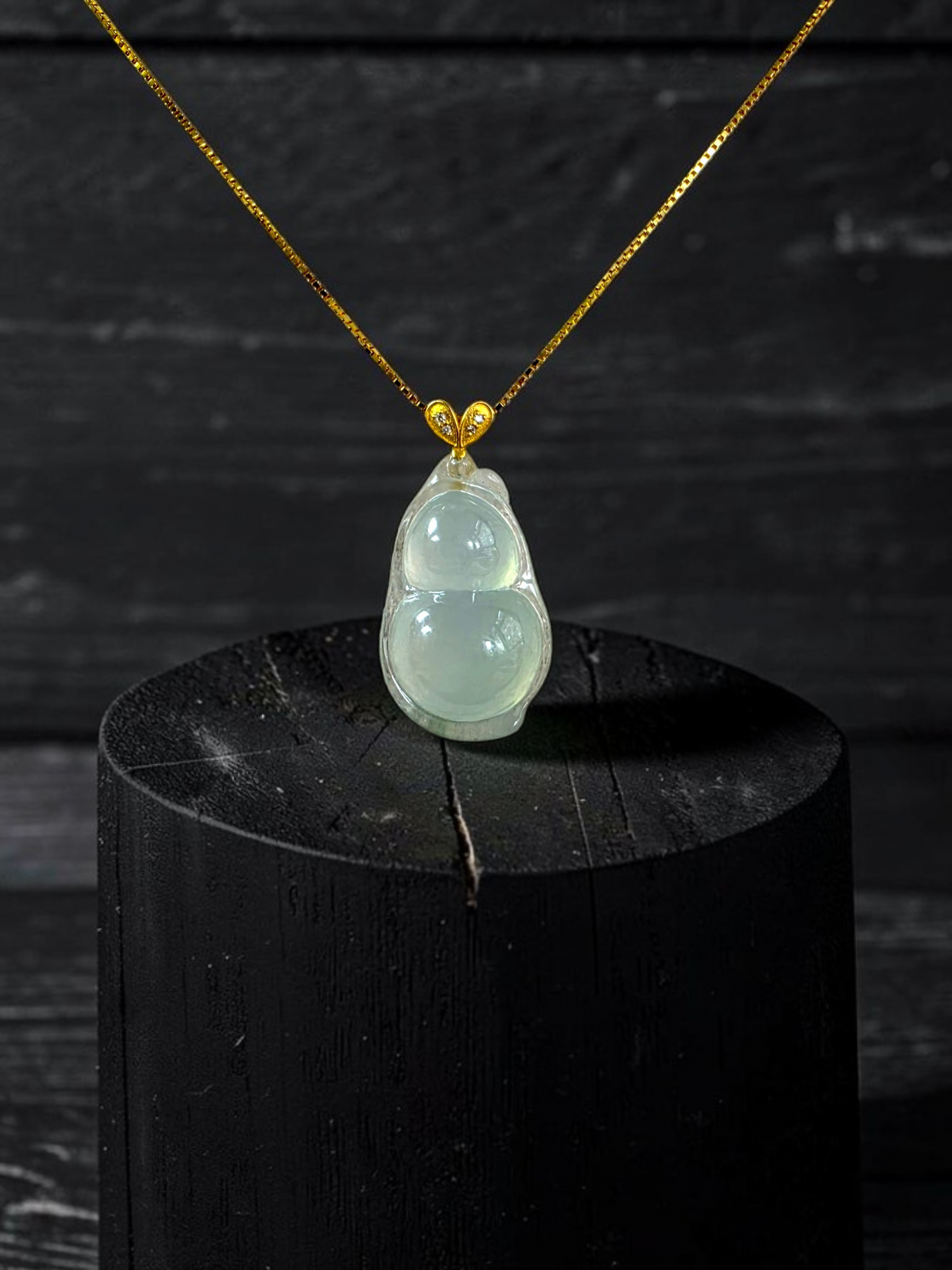Niihama Gourd Icy White Burmese A-Jadeite Charm Pendant (with 18K Yellow Gold and White Diamonds) - Certified