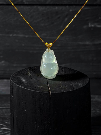 Niihama Gourd Icy White Burmese A-Jadeite Charm Pendant (with 18K Yellow Gold and White Diamonds) - Certified