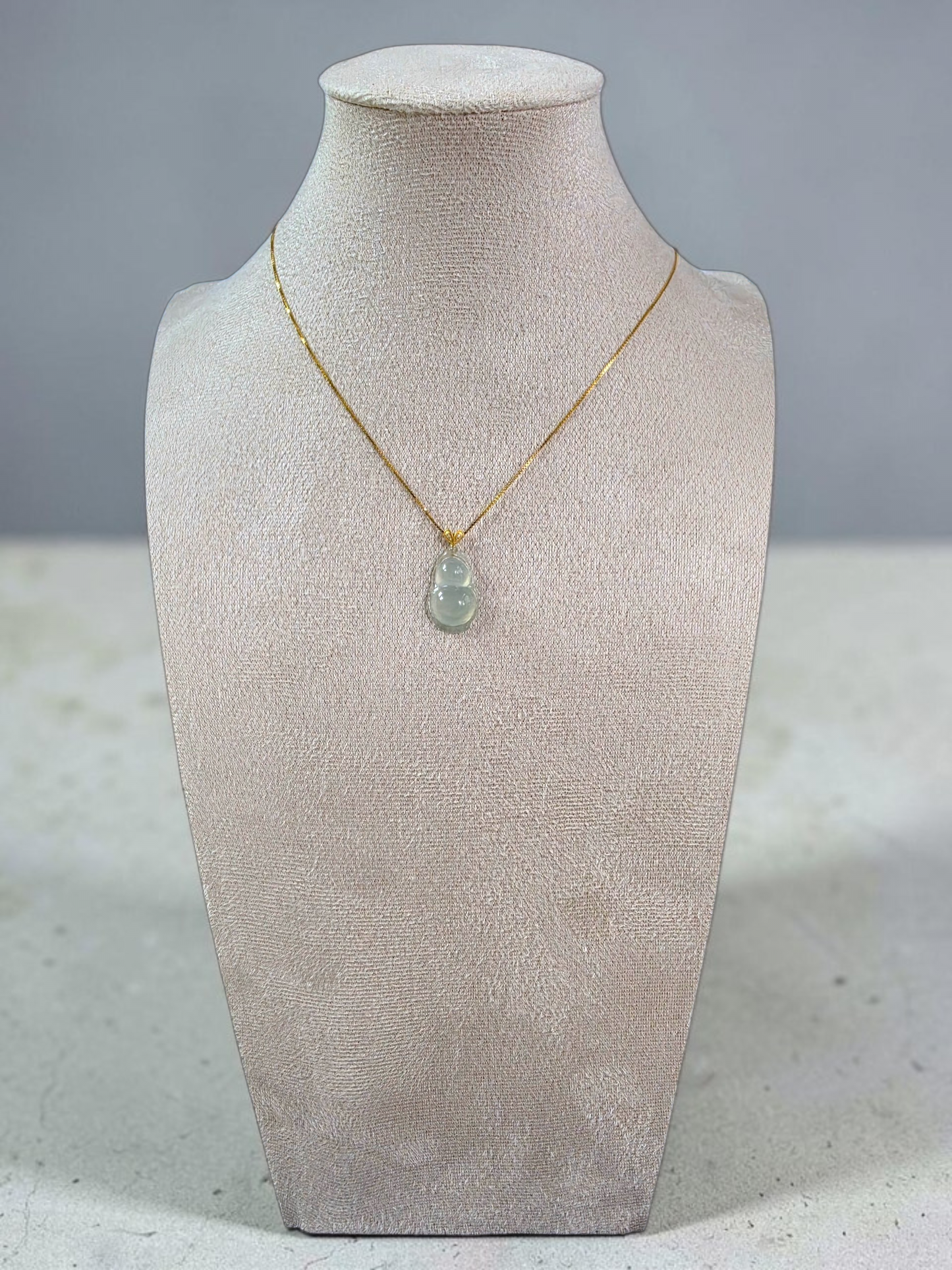 Niihama Gourd Icy White Burmese A-Jadeite Charm Pendant (with 18K Yellow Gold and White Diamonds) - Certified