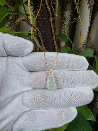 Niihama Gourd Icy White Burmese A-Jadeite Charm Pendant (with 18K Yellow Gold and White Diamonds) - Certified