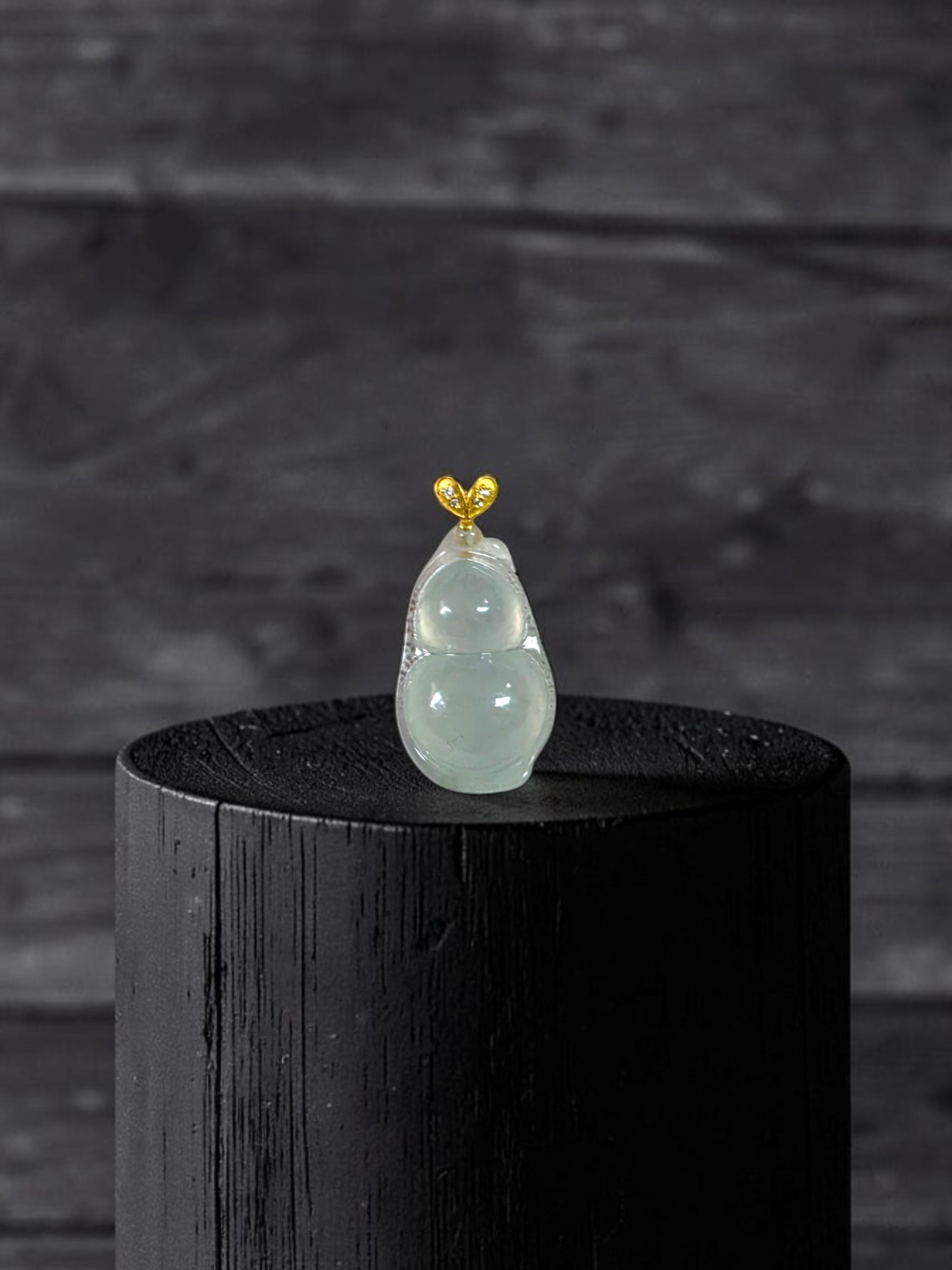 Niihama Gourd Icy White Burmese A-Jadeite Charm Pendant (with 18K Yellow Gold and White Diamonds) - Certified