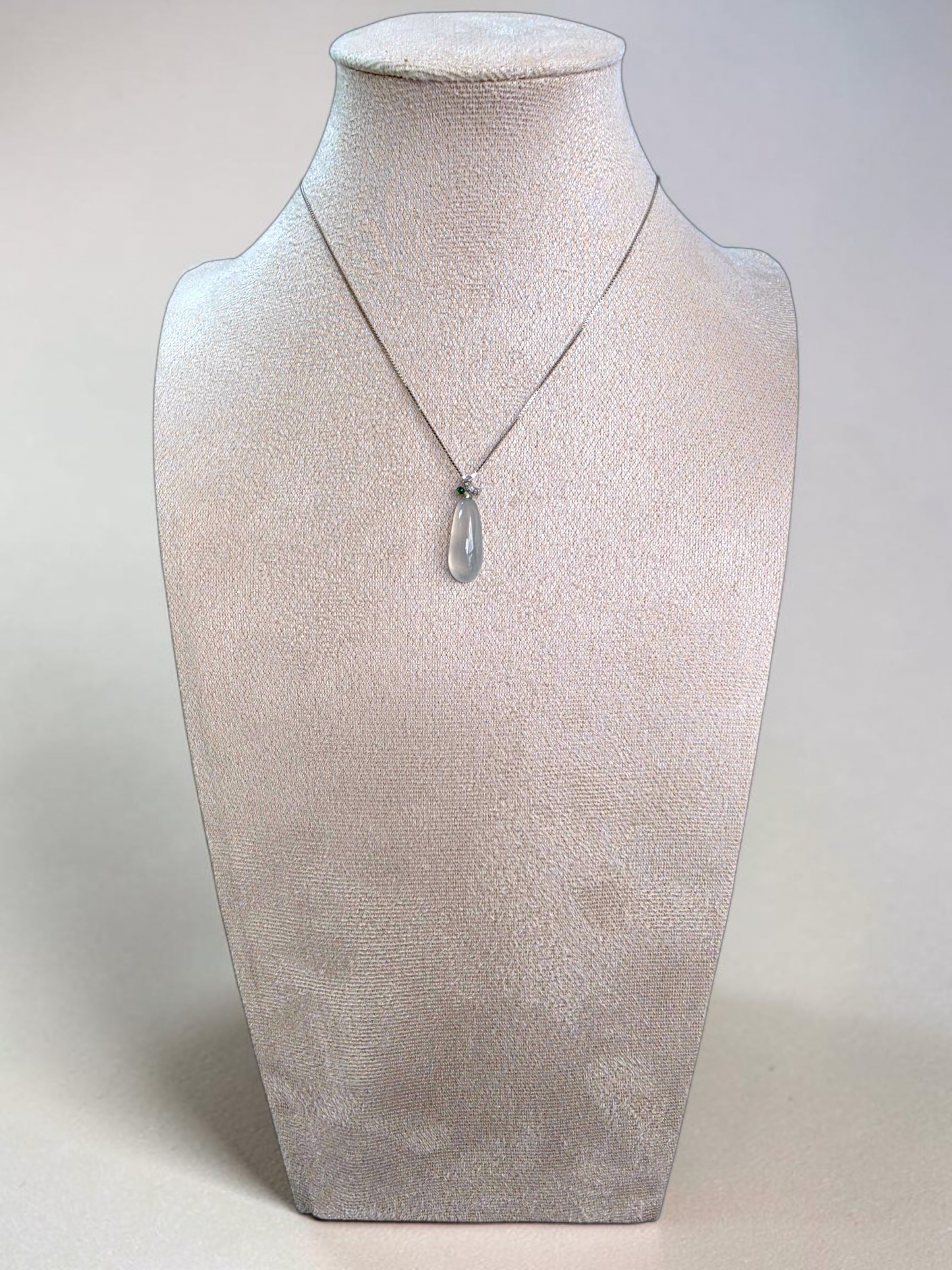 Seiyo Pear Icy White Burmese A-Jadeite Charm Pendant (with 18K White Gold and White Diamonds) - Certified