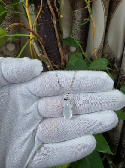 Seiyo Pear Icy White Burmese A-Jadeite Charm Pendant (with 18K White Gold and White Diamonds) - Certified