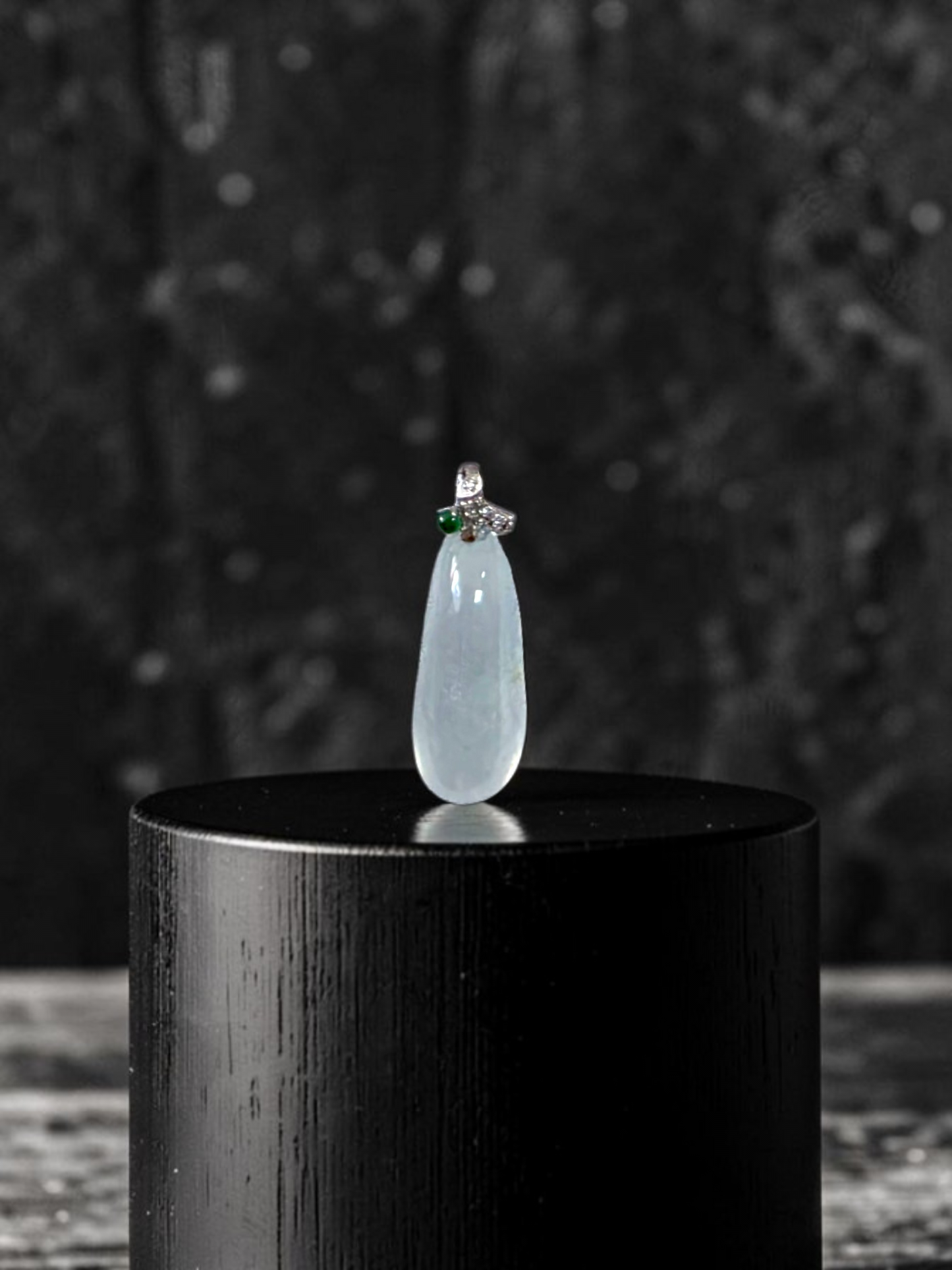 Seiyo Pear Icy White Burmese A-Jadeite Charm Pendant (with 18K White Gold and White Diamonds) - Certified