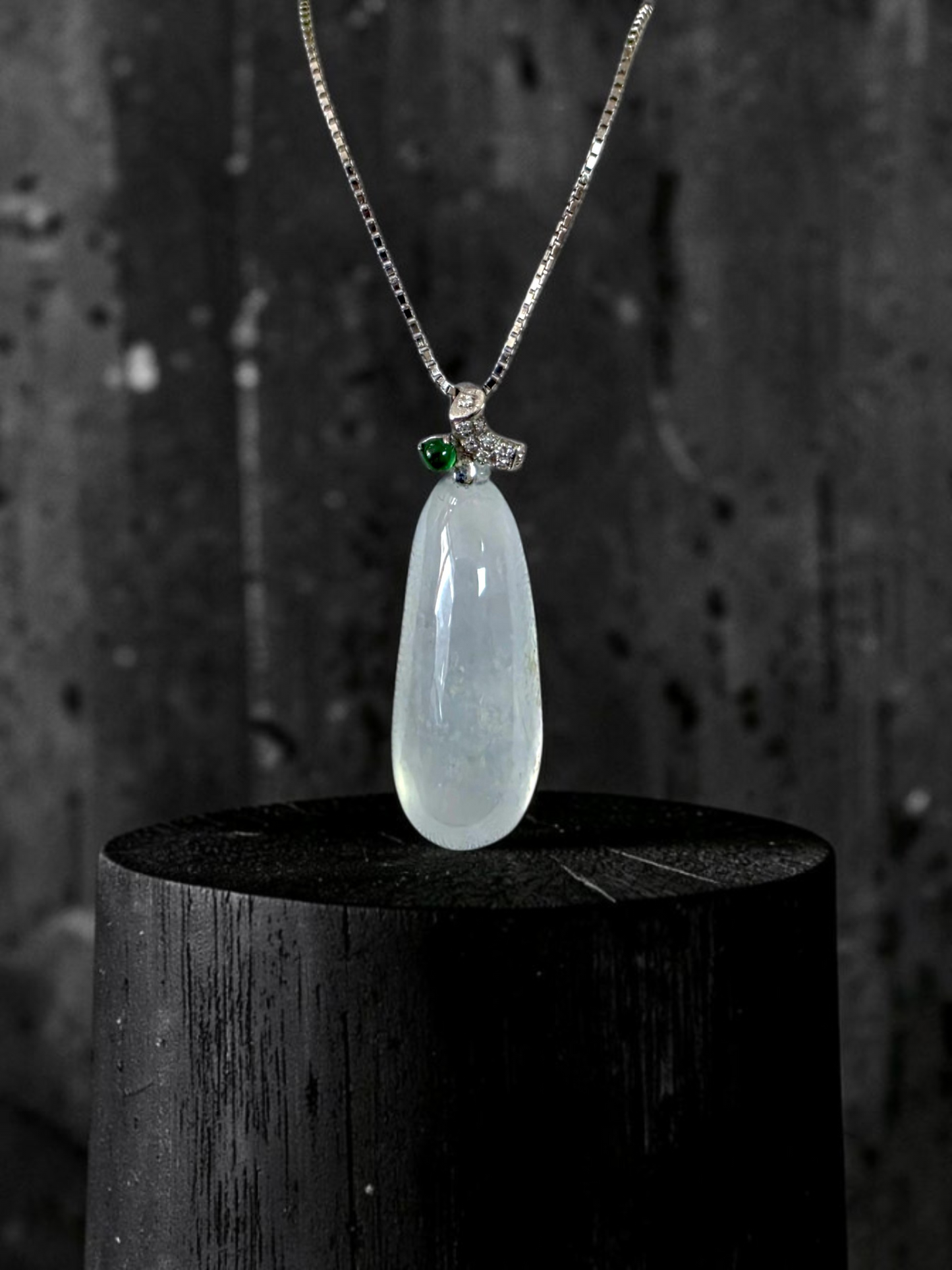 Seiyo Pear Icy White Burmese A-Jadeite Charm Pendant (with 18K White Gold and White Diamonds) - Certified