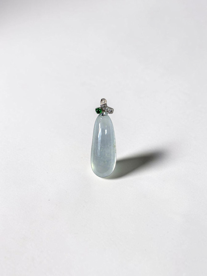 Seiyo Pear Icy White Burmese A-Jadeite Charm Pendant (with 18K White Gold and White Diamonds) - Certified