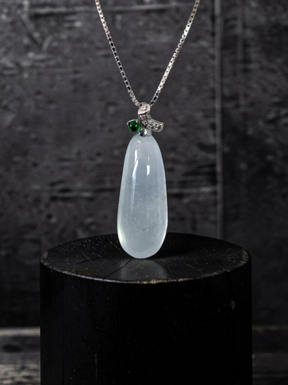 Seiyo Pear Icy White Burmese A-Jadeite Charm Pendant (with 18K White Gold and White Diamonds) - Certified
