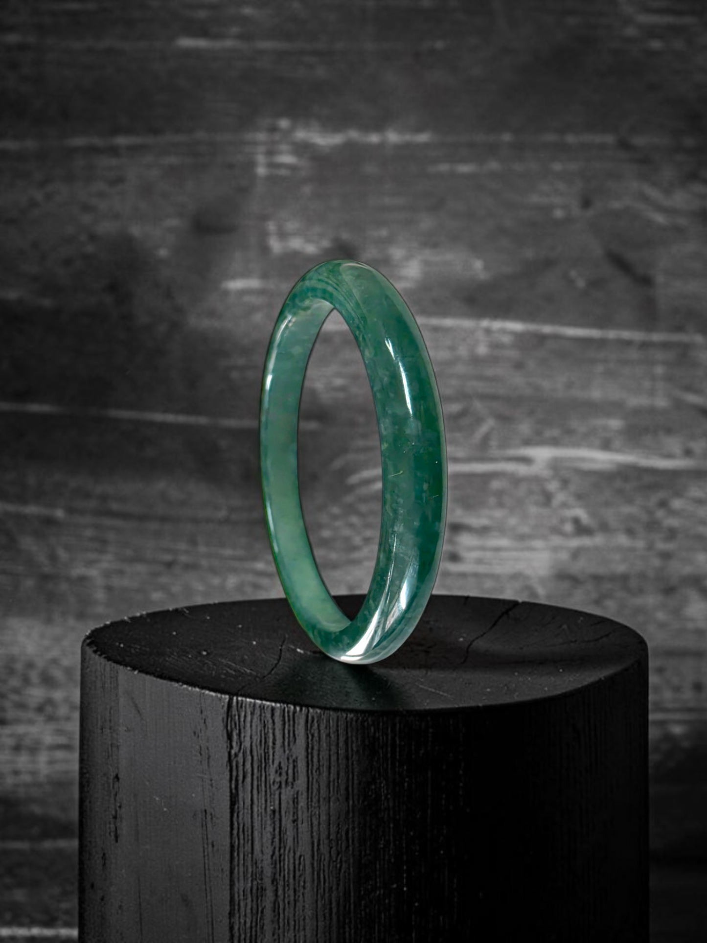 Certified 57.80 mm Earth's (MADE IN JAPAN) Burmese Deep Blue Green A-Jade Round Bangle Bracelet - 08845