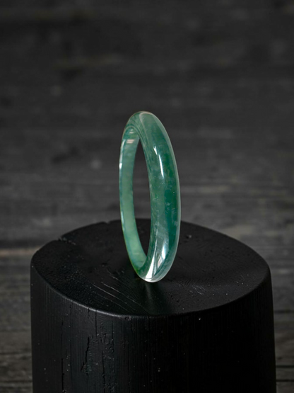 Certified 57.80 mm Earth's (MADE IN JAPAN) Burmese Deep Blue Green A-Jade Round Bangle Bracelet - 08845