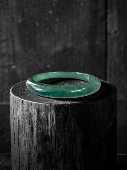 Certified 57.80 mm Earth's (MADE IN JAPAN) Burmese Deep Blue Green A-Jade Round Bangle Bracelet - 08845