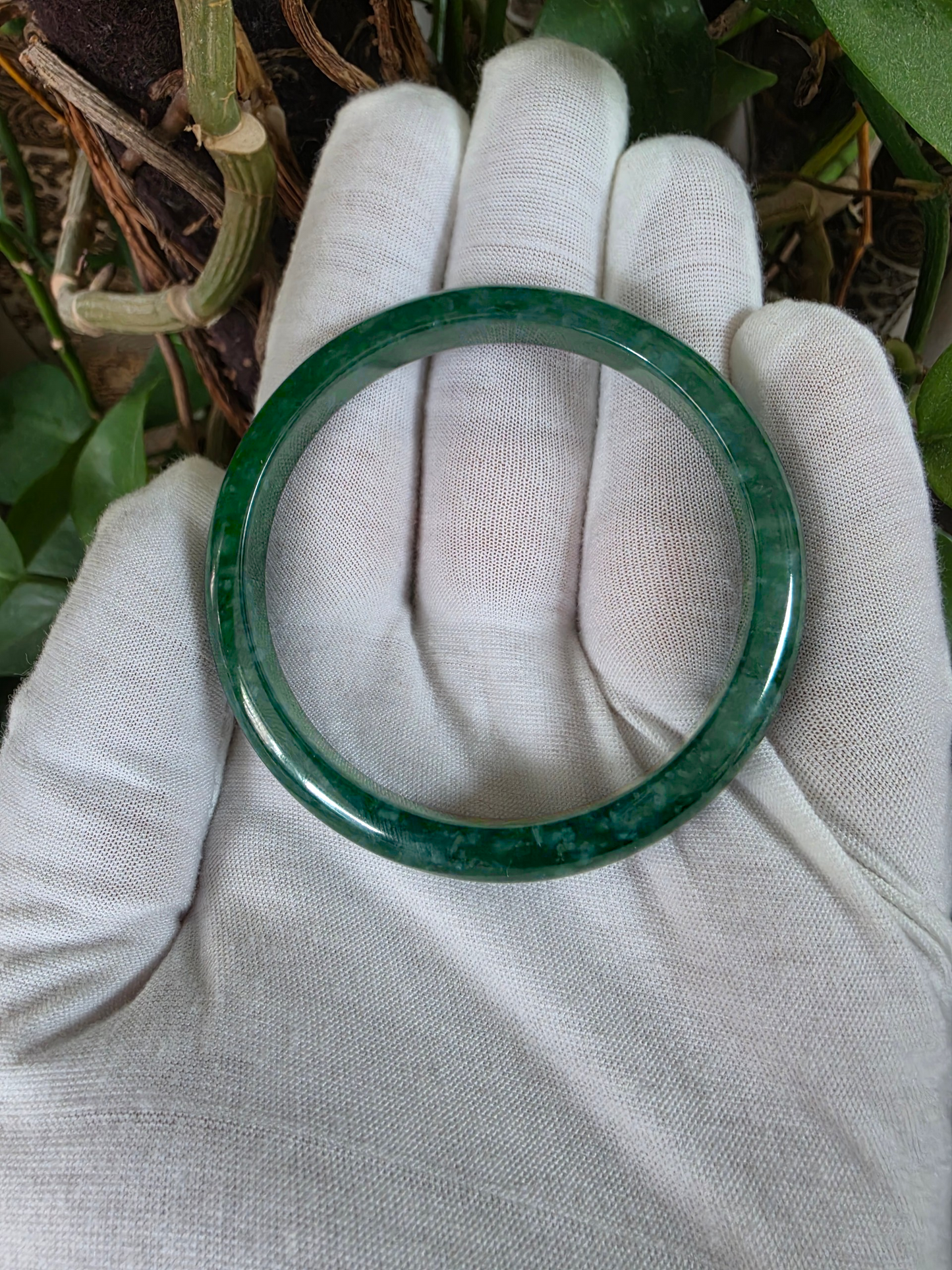 Certified 57.80 mm Earth's (MADE IN JAPAN) Burmese Deep Blue Green A-Jade Round Bangle Bracelet - 08845