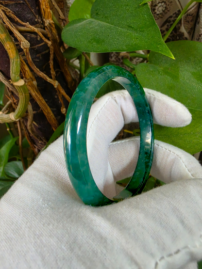 Certified 57.80 mm Earth's (MADE IN JAPAN) Burmese Deep Blue Green A-Jade Round Bangle Bracelet - 08845