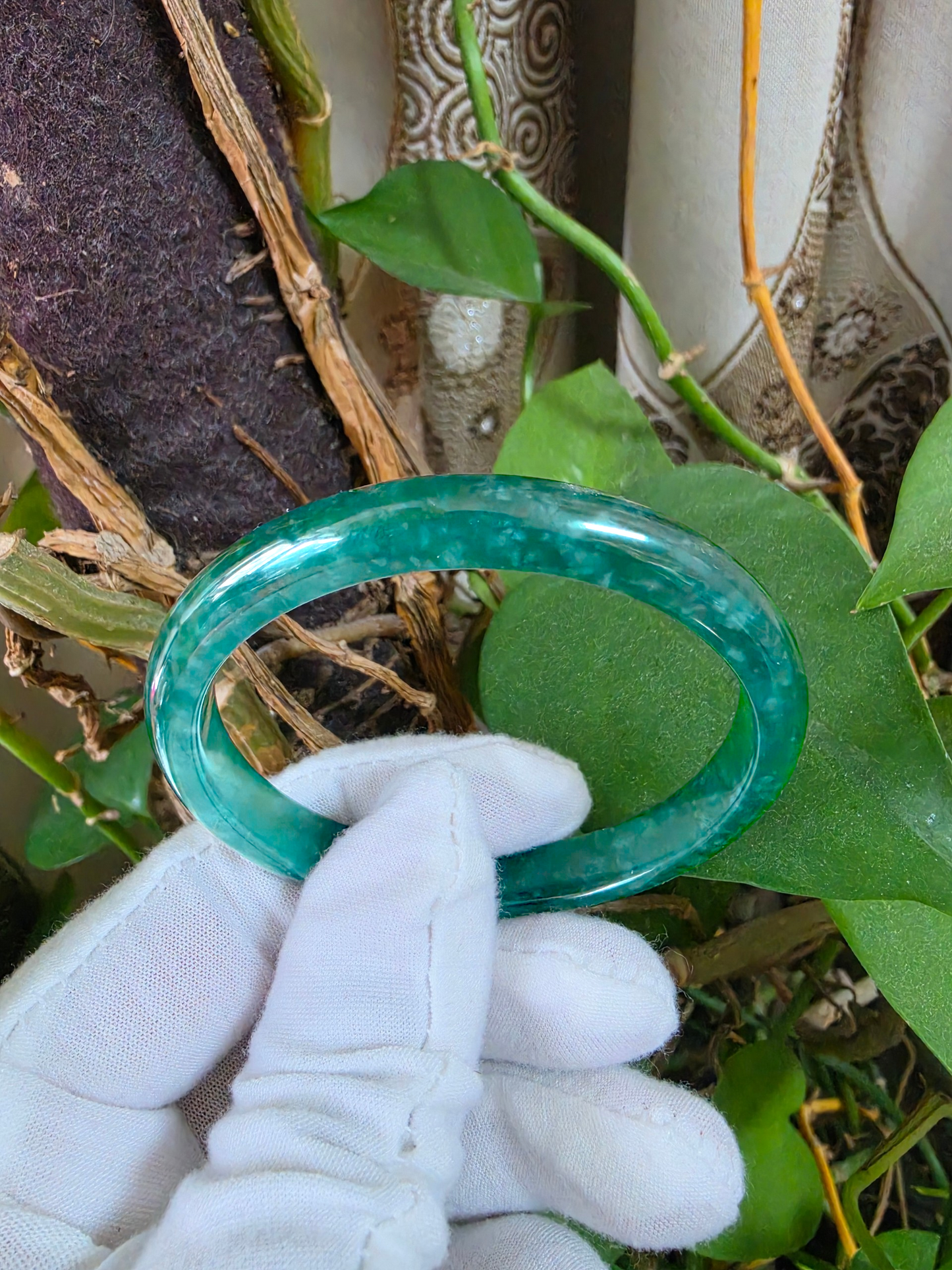 Certified 57.80 mm Earth's (MADE IN JAPAN) Burmese Deep Blue Green A-Jade Round Bangle Bracelet - 08845