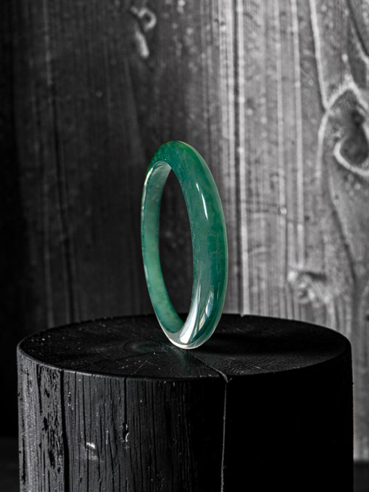 Certified 57.80 mm Earth's (MADE IN JAPAN) Burmese Deep Blue Green A-Jade Round Bangle Bracelet - 08845