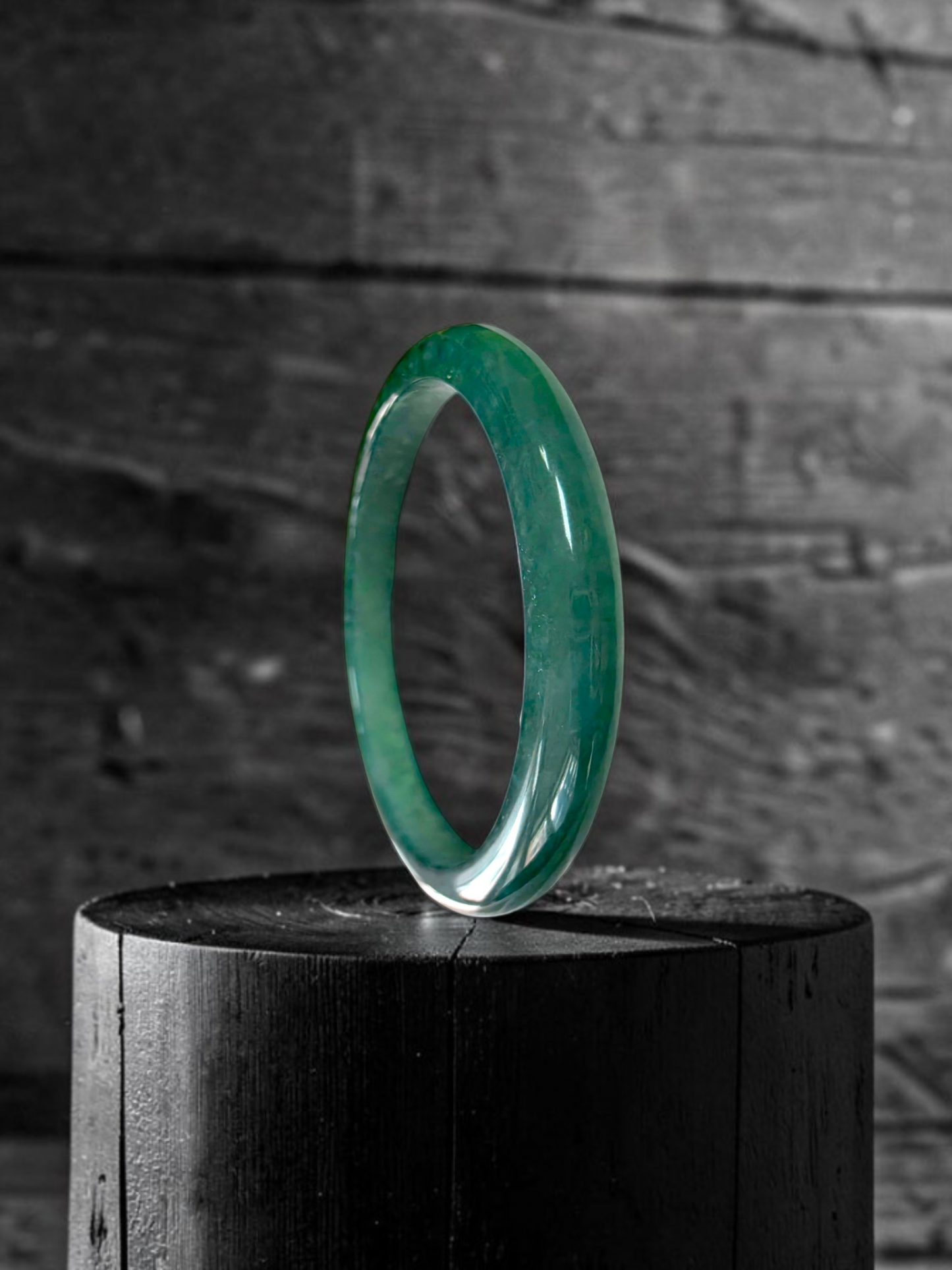 Certified 57.80 mm Earth's (MADE IN JAPAN) Burmese Deep Blue Green A-Jade Round Bangle Bracelet - 08845