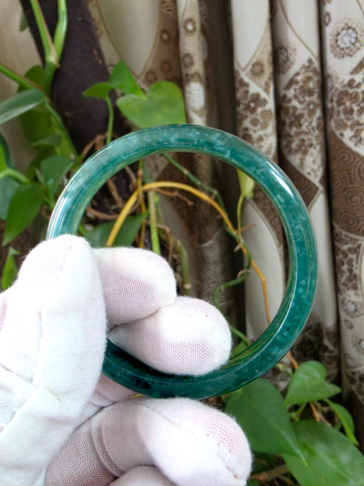 Certified 57.80 mm Earth's (MADE IN JAPAN) Burmese Deep Blue Green A-Jade Round Bangle Bracelet - 08845